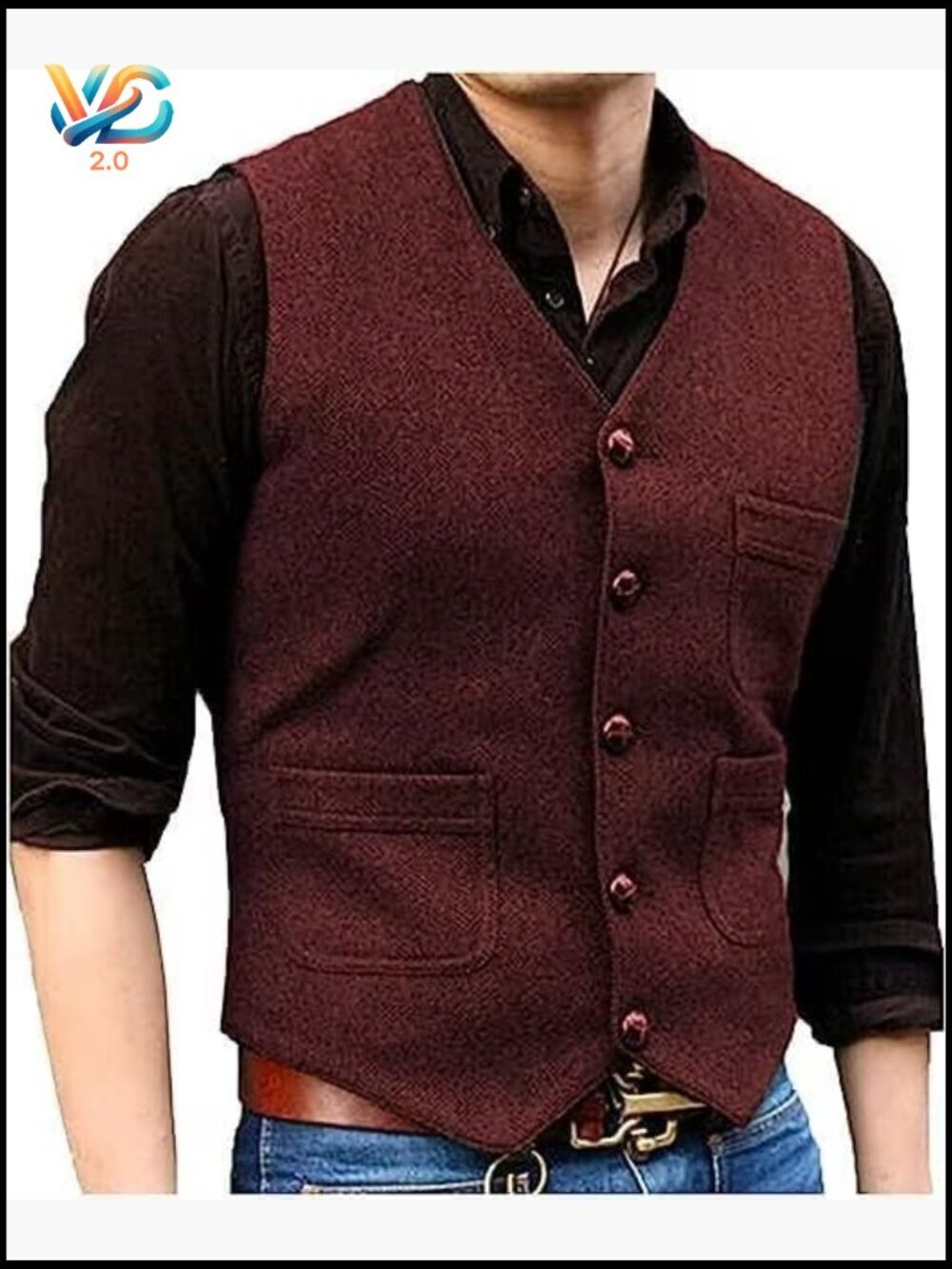 Men's Slim Fit Wool Tweed Vest for Wedding Business Formal Casual - Picture 2 of 6